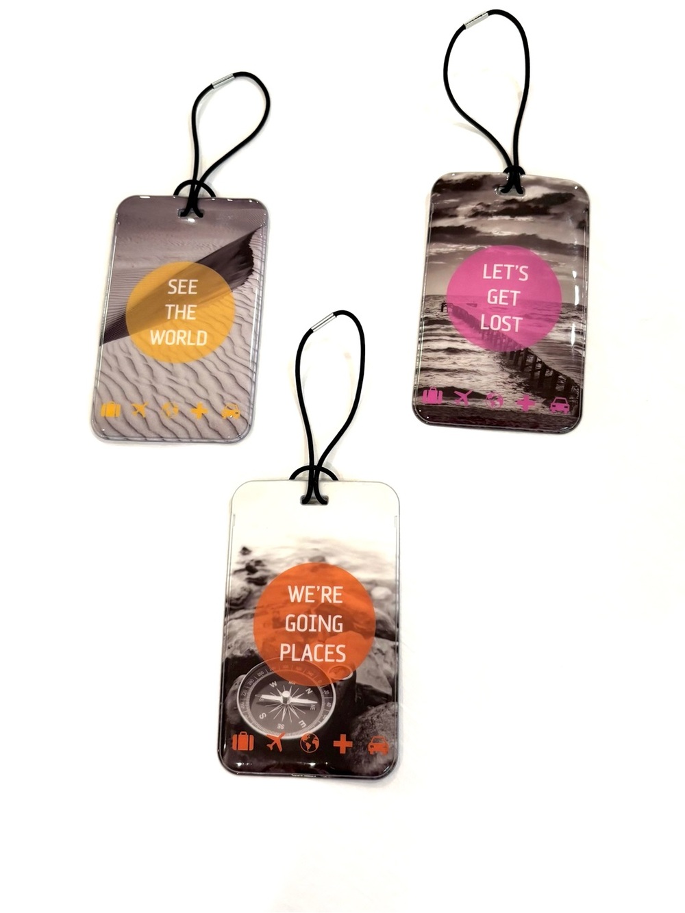 NEW Travel Luggage Tags Set - Orange, Pink, Yellow Designs